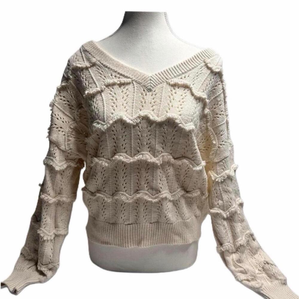 Madewell Knitted Cotton Cream V Neck Textured Sweater size M